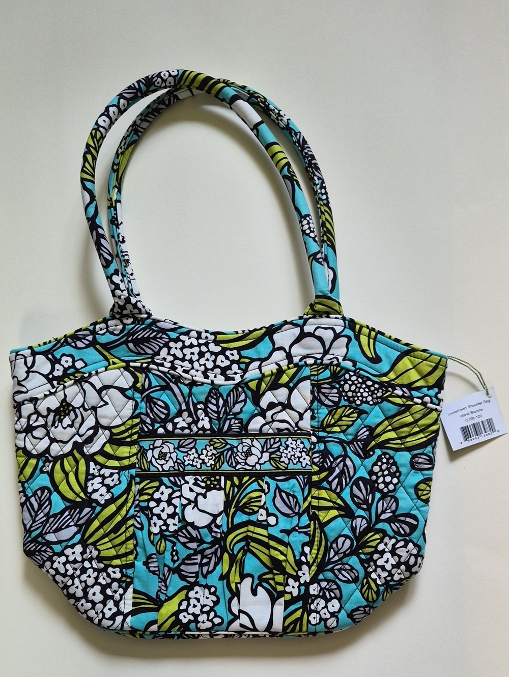 Vera Bradley Quilted Floral Shoulder Tote -ISLAND BLOOM- Turquoise, White & Lime